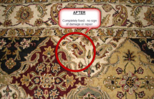 hole repair in area rug by Ace Rug Cleaning Raleigh NC